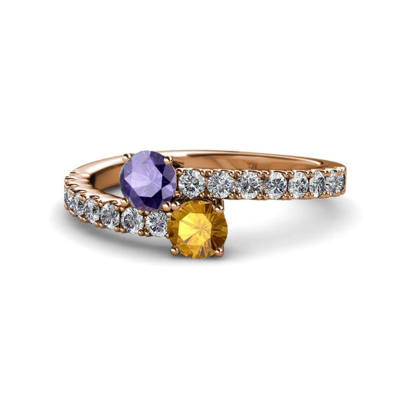 Delise 5.00mm Round Iolite and Citrine with Side Diamonds Bypass Ring 