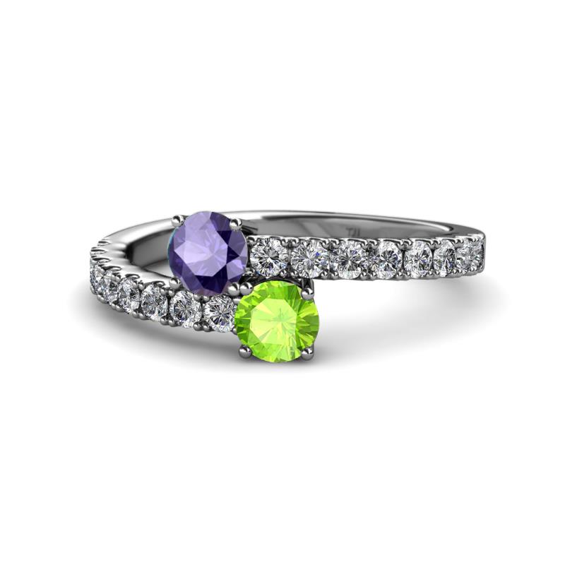 Delise 5.00mm Round Iolite and Peridot with Side Diamonds Bypass Ring 