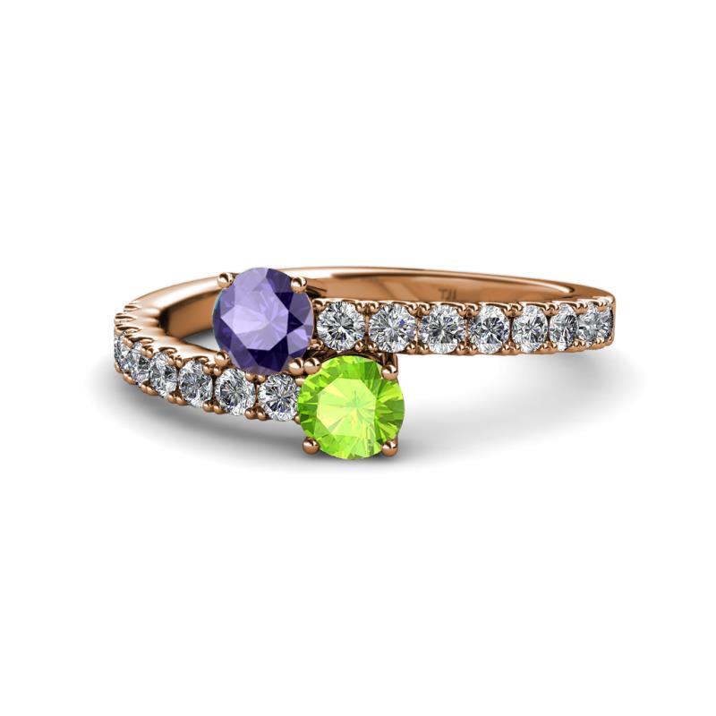 Delise 5.00mm Round Iolite and Peridot with Side Diamonds Bypass Ring 