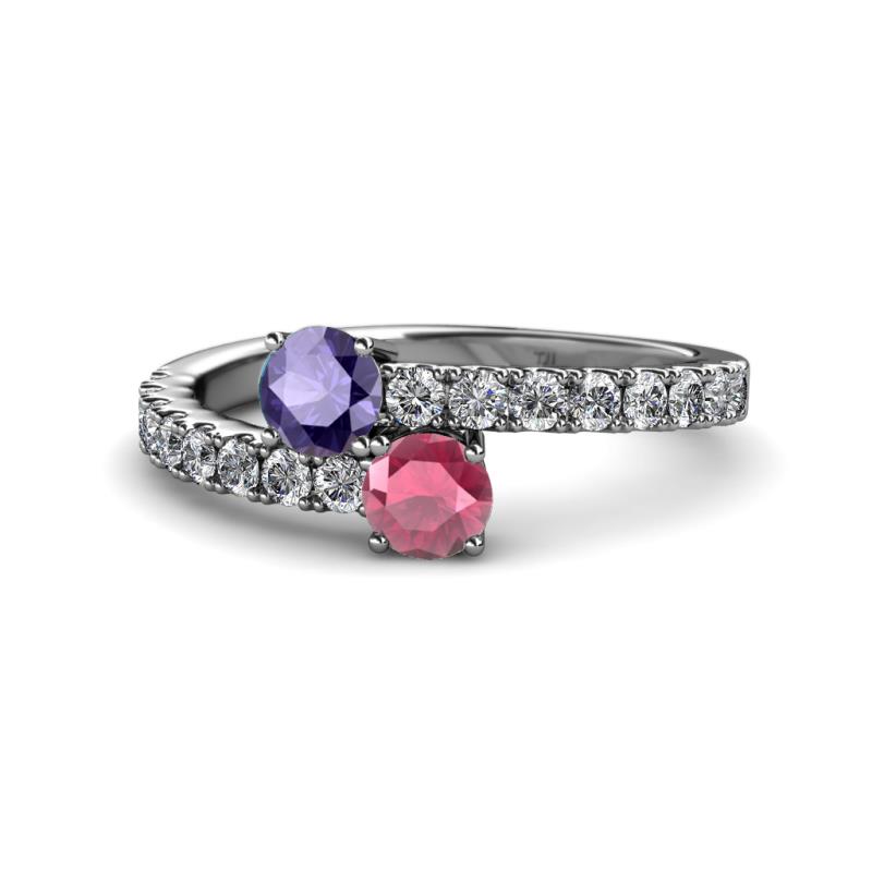 Delise 5.00mm Round Iolite and Rhodolite Garnet with Side Diamonds Bypass Ring 