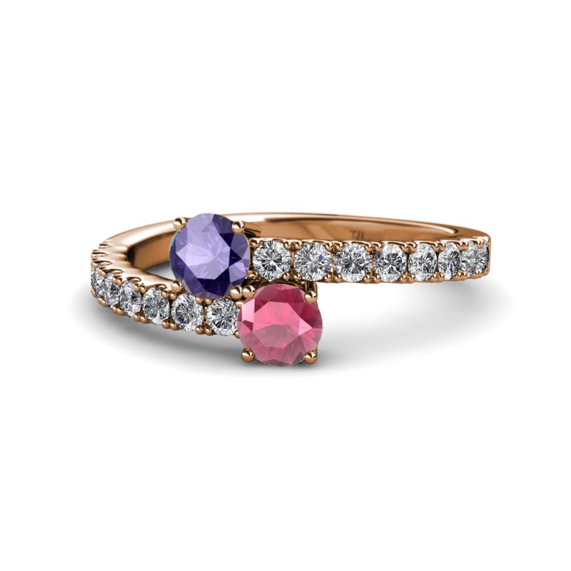 Delise 5.00mm Round Iolite and Rhodolite Garnet with Side Diamonds Bypass Ring 
