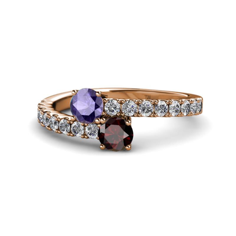 Delise 5.00mm Round Iolite and Red Garnet with Side Diamonds Bypass Ring 