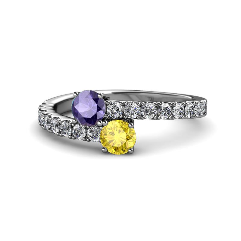 Delise 5.00mm Round Iolite and Yellow Sapphire with Side Diamonds Bypass Ring 