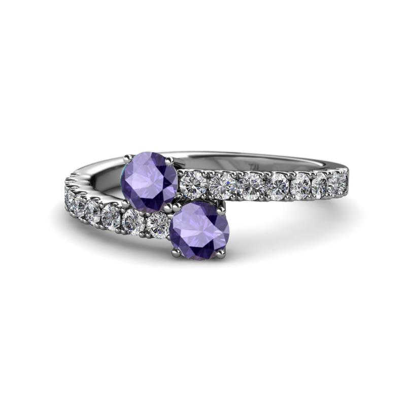 Delise 5.00mm Round Iolite with Side Diamonds Bypass Ring 