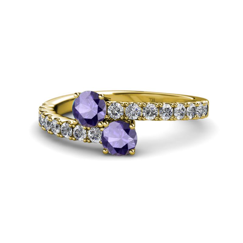 Delise 5.00mm Round Iolite with Side Diamonds Bypass Ring 