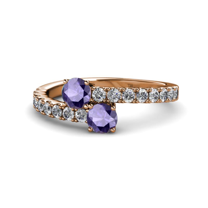 Delise 5.00mm Round Iolite with Side Diamonds Bypass Ring 