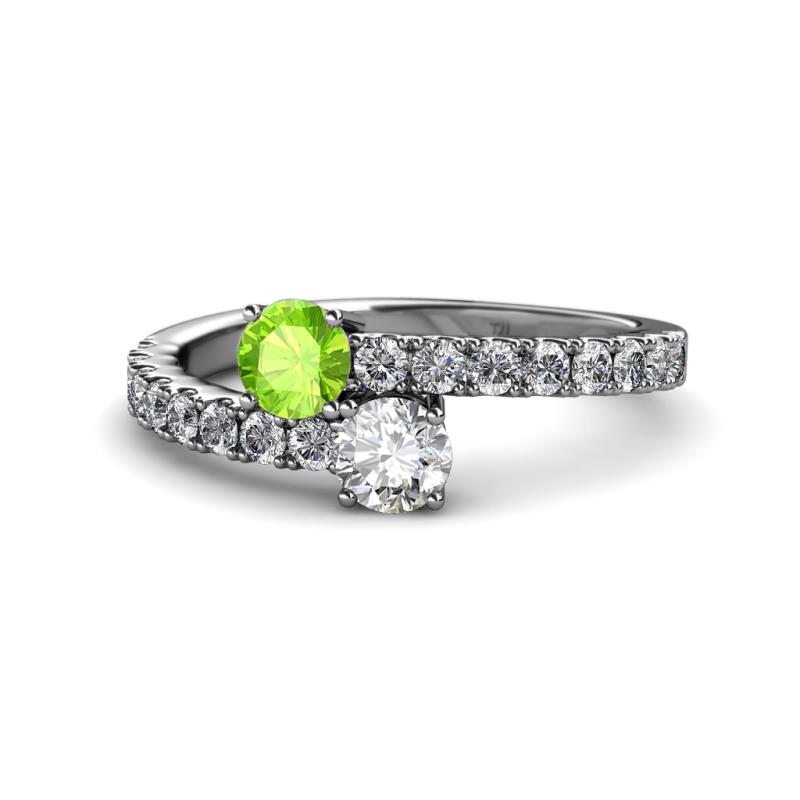 Delise 5.00mm Round Peridot and Diamond with Side Diamonds Bypass Ring 