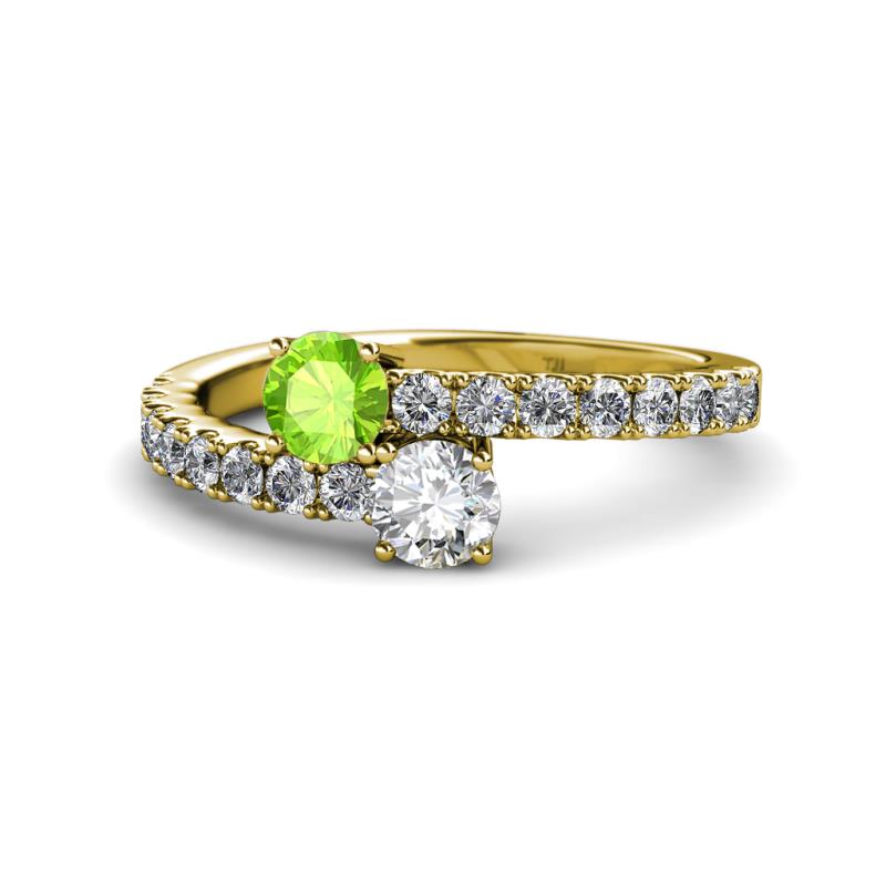 Delise 5.00mm Round Peridot and Diamond with Side Diamonds Bypass Ring 