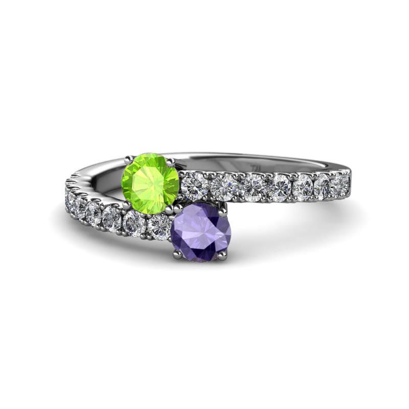 Delise 5.00mm Round Peridot and Iolite with Side Diamonds Bypass Ring 