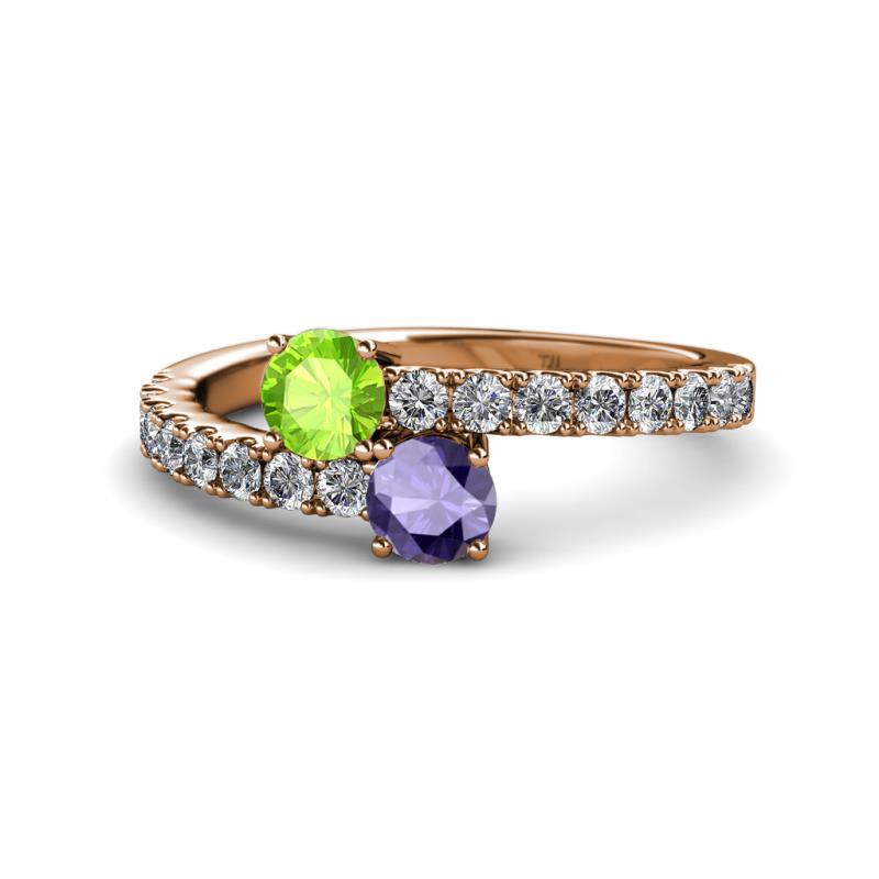 Delise 5.00mm Round Peridot and Iolite with Side Diamonds Bypass Ring 