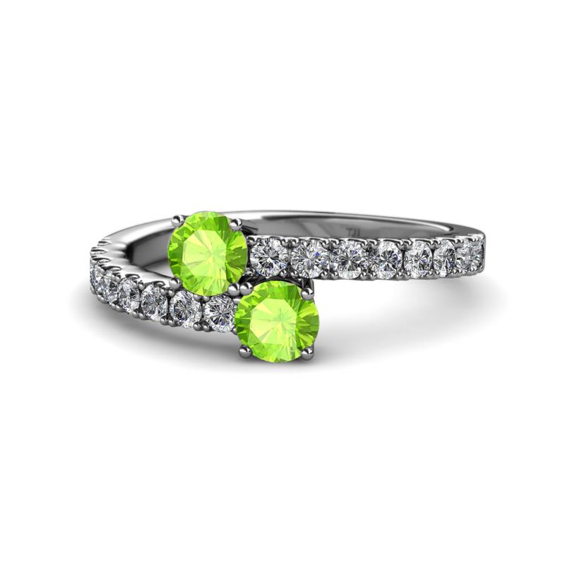 Delise 5.00mm Round Peridot with Side Diamonds Bypass Ring 