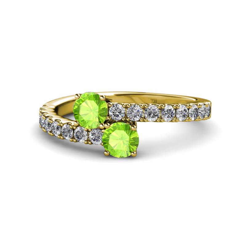 Delise 5.00mm Round Peridot with Side Diamonds Bypass Ring 