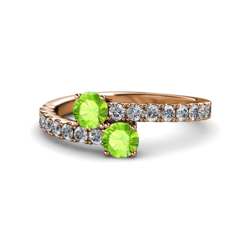 Delise 5.00mm Round Peridot with Side Diamonds Bypass Ring 