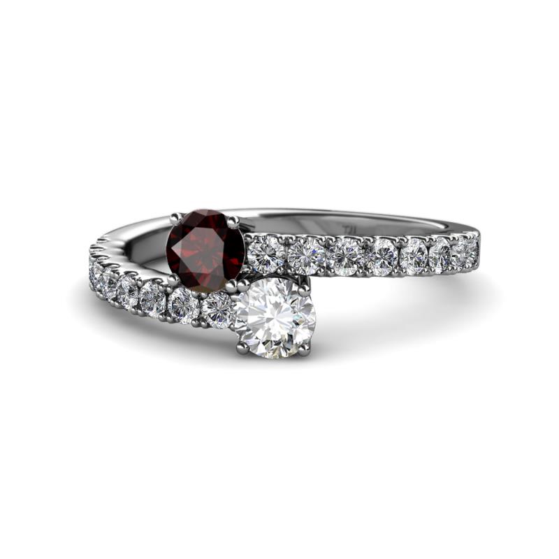Delise 5.00mm Round Red Garnet and Diamond with Side Diamonds Bypass Ring 