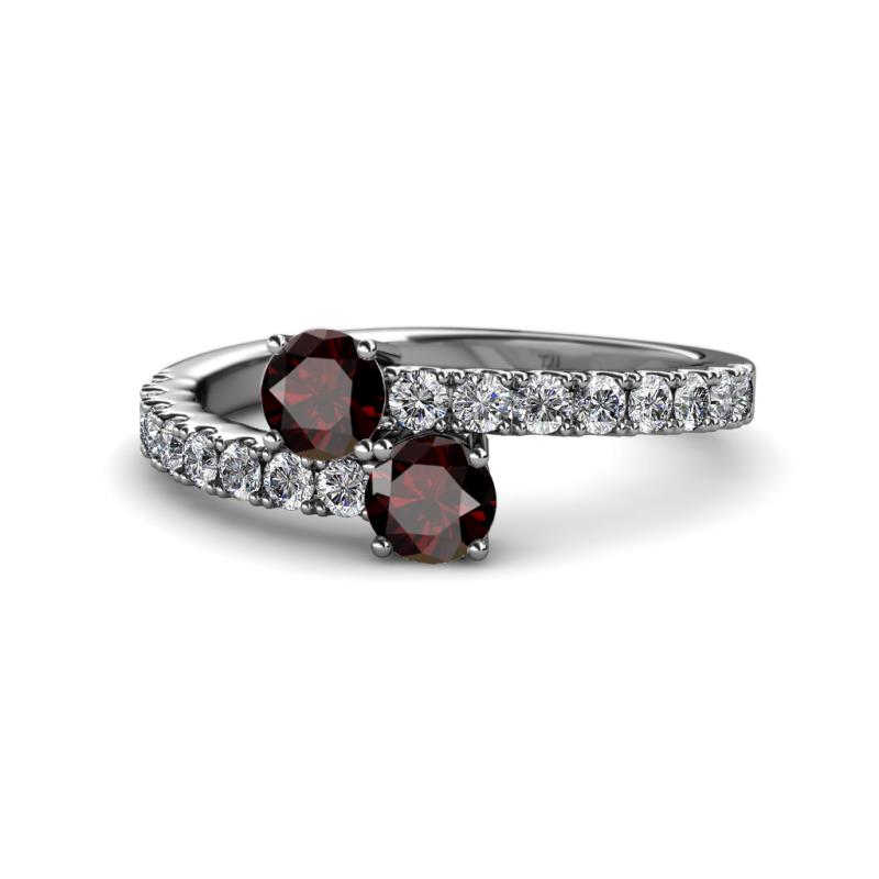 Delise 5.00mm Round Red Garnet with Side Diamonds Bypass Ring 