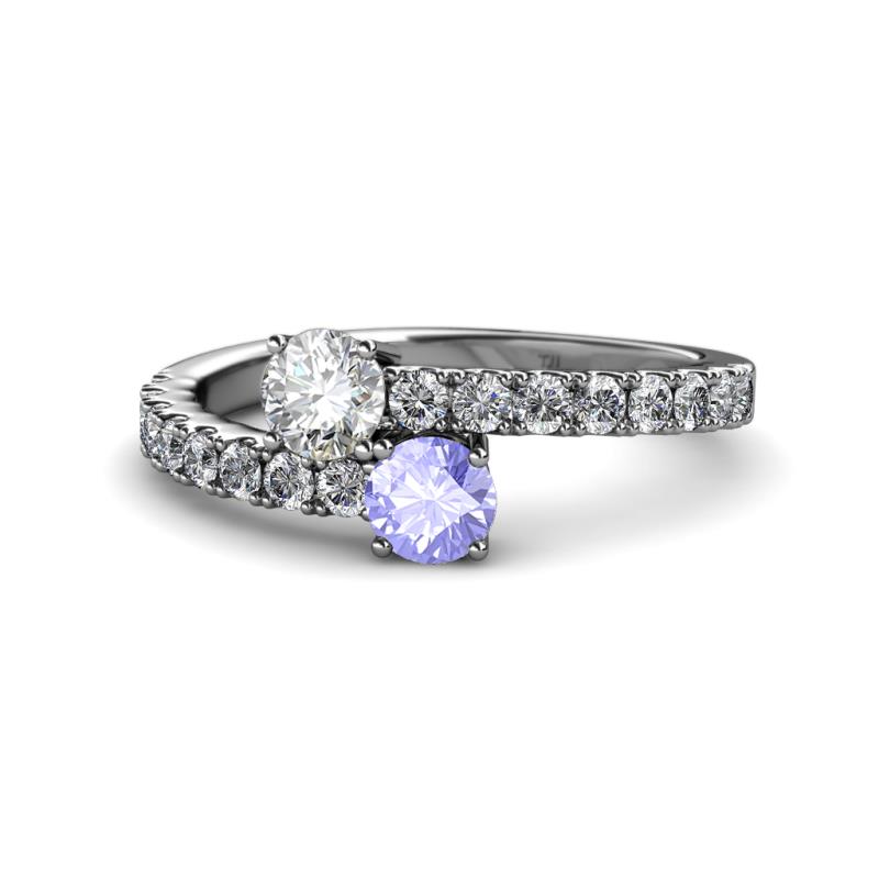 Delise 5.00mm Round Diamond and Tanzanite with Side Diamonds Bypass Ring 