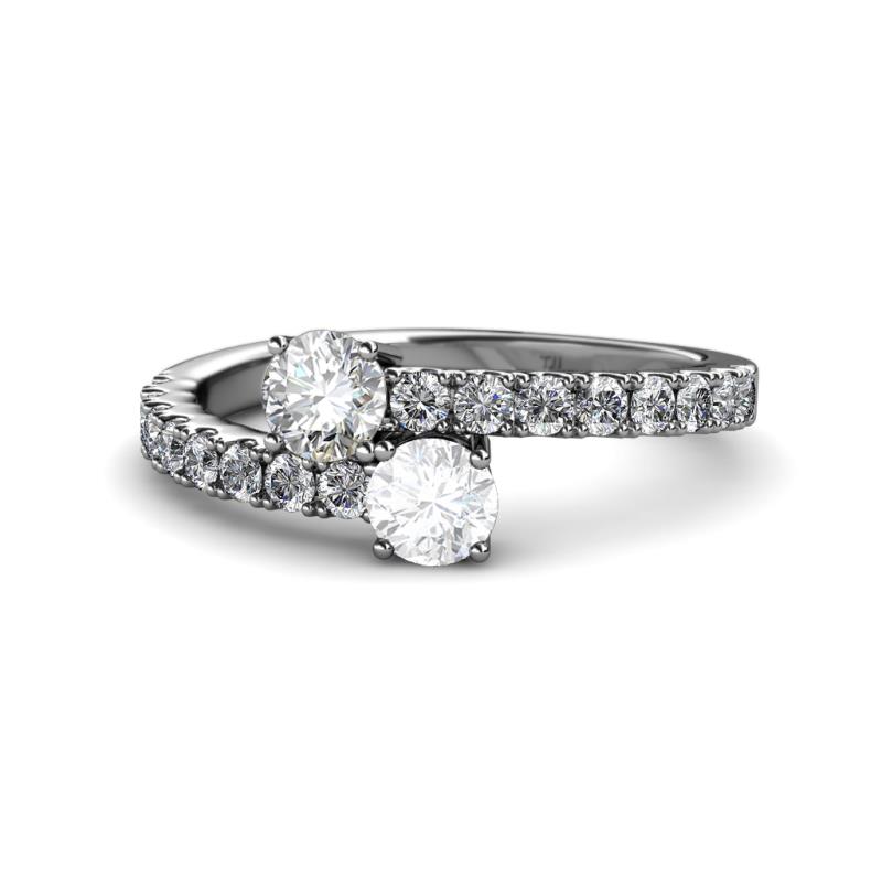 Delise 5.00mm Round Diamond and White Sapphire with Side Diamonds Bypass Ring 