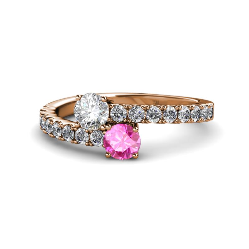 Delise 5.00mm Round Diamond and Pink Sapphire with Side Diamonds Bypass Ring 