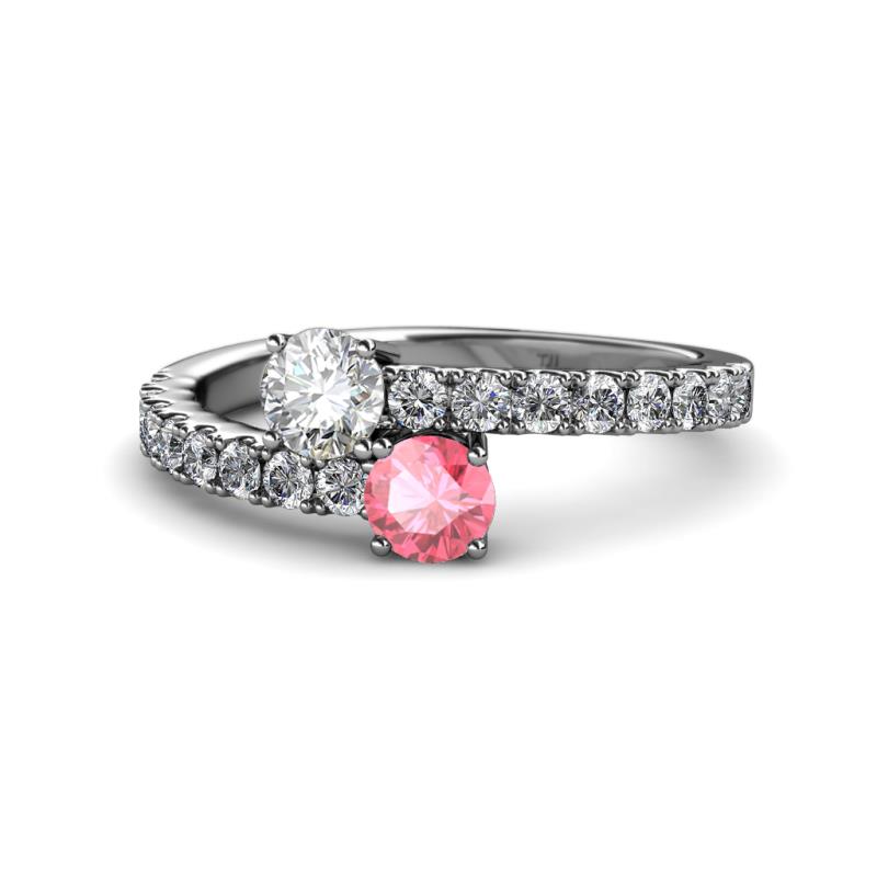 Delise 5.00mm Round Diamond and Pink Tourmaline with Side Diamonds Bypass Ring 