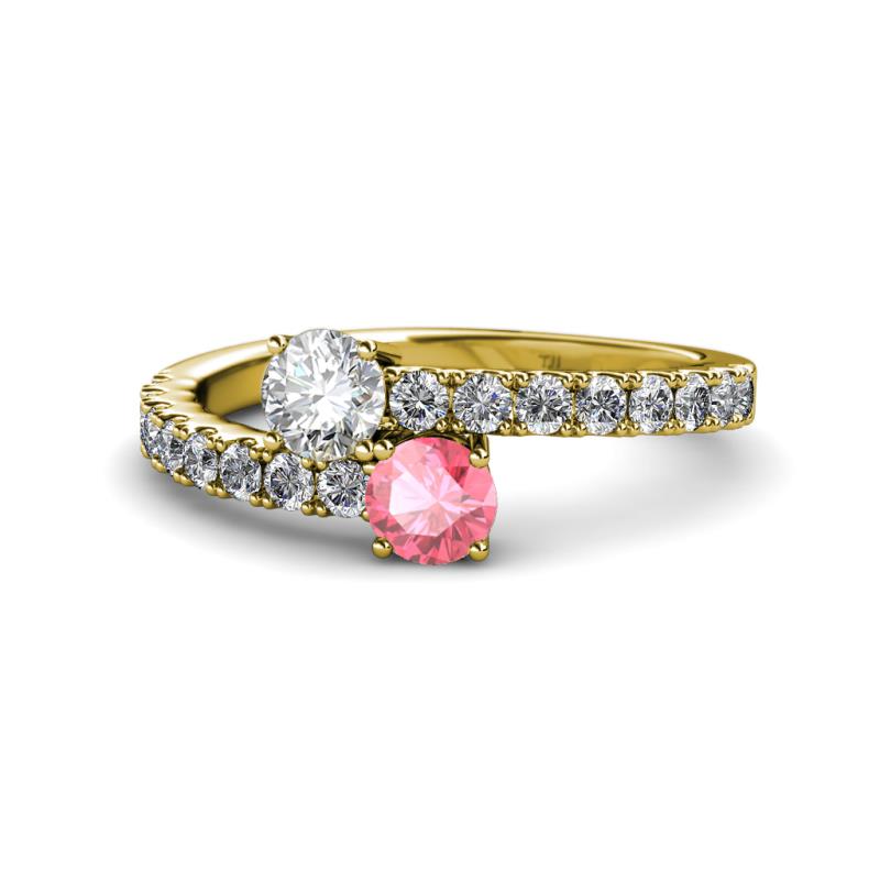Delise 5.00mm Round Diamond and Pink Tourmaline with Side Diamonds Bypass Ring 