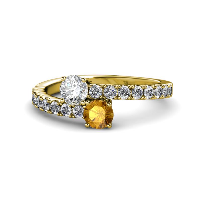 Delise 5.00mm Round Diamond and Citrine with Side Diamonds Bypass Ring 