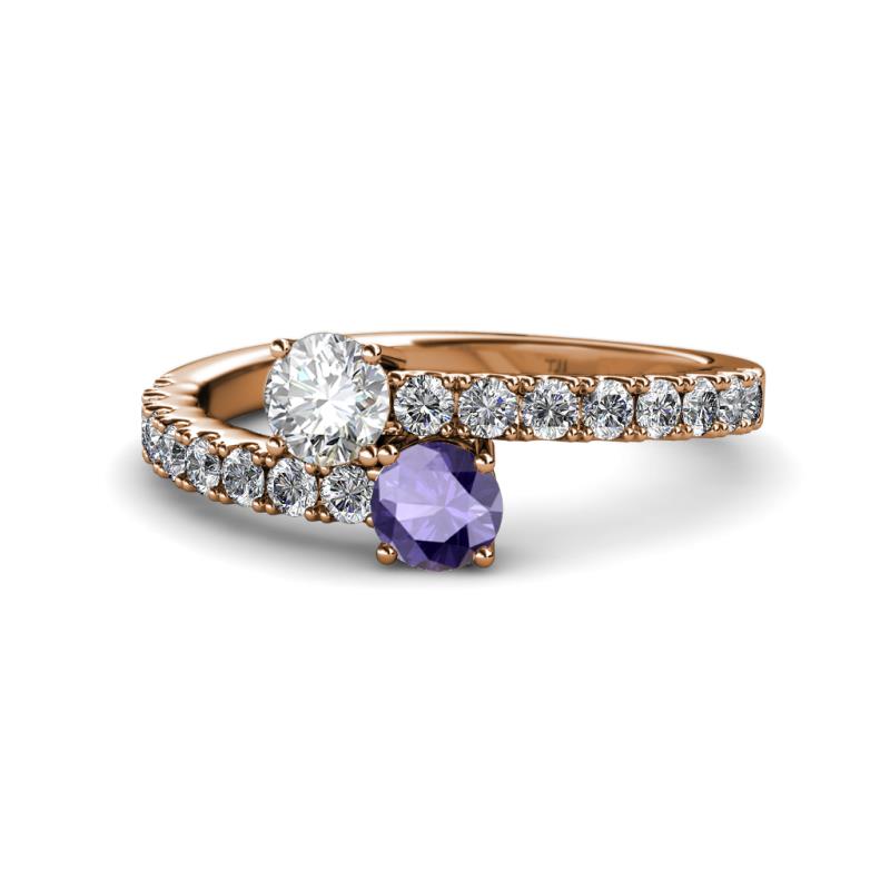 Delise 5.00mm Round Diamond and Iolite with Side Diamonds Bypass Ring 