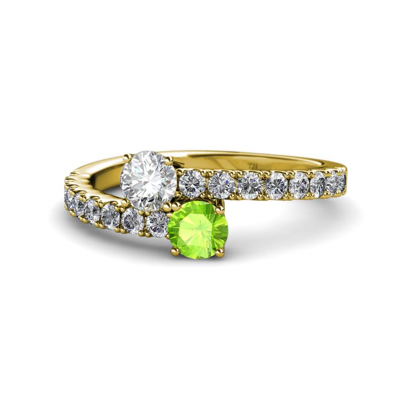 Delise 5.00mm Round Diamond and Peridot with Side Diamonds Bypass Ring 