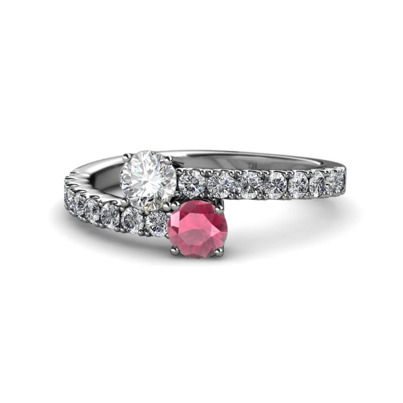 Delise 5.00mm Round Diamond and Rhodolite Garnet with Side Diamonds Bypass Ring 