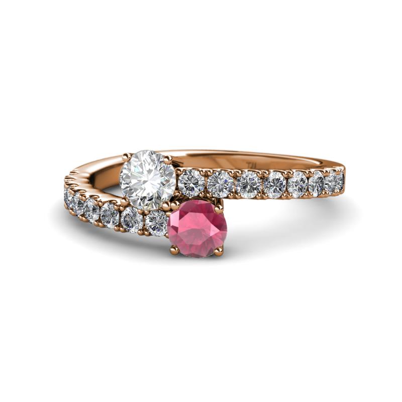 Delise 5.00mm Round Diamond and Rhodolite Garnet with Side Diamonds Bypass Ring 