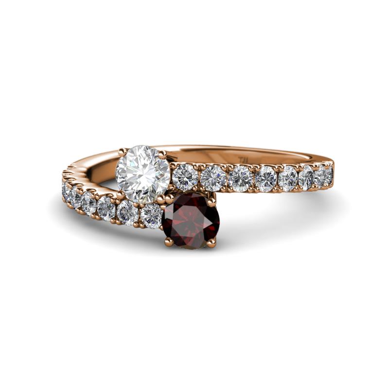 Delise 5.00mm Round Diamond and Red Garnet with Side Diamonds Bypass Ring 