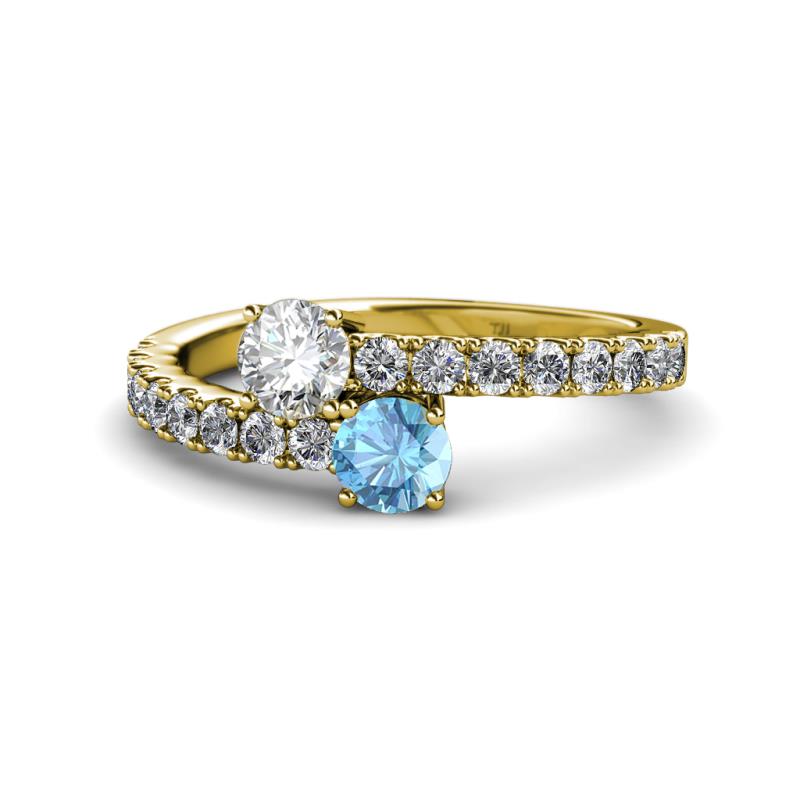 Delise 5.00mm Round Diamond and Blue Topaz with Side Diamonds Bypass Ring 
