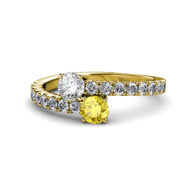 Delise 5.00mm Round Diamond and Yellow Sapphire with Side Diamonds Bypass Ring 