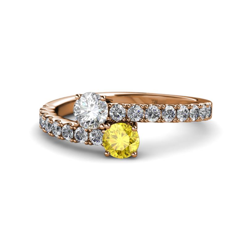 Delise 5.00mm Round Diamond and Yellow Sapphire with Side Diamonds Bypass Ring 