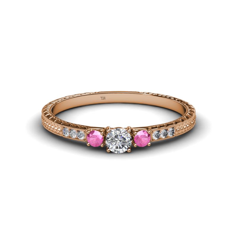 Tresu Diamond and Pink Sapphire Three Stone Engagement Ring 