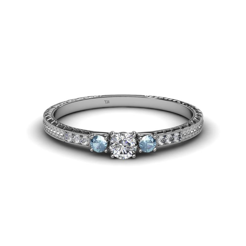 Tresu Diamond and Aquamarine Three Stone Engagement Ring 