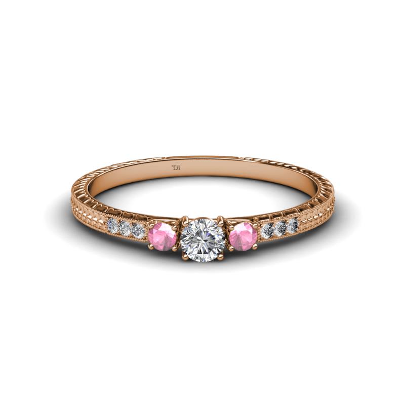 Tresu Diamond and Pink Tourmaline Three Stone Engagement Ring 