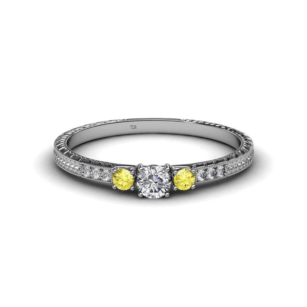 Tresu Diamond and Yellow Sapphire Three Stone Engagement Ring 