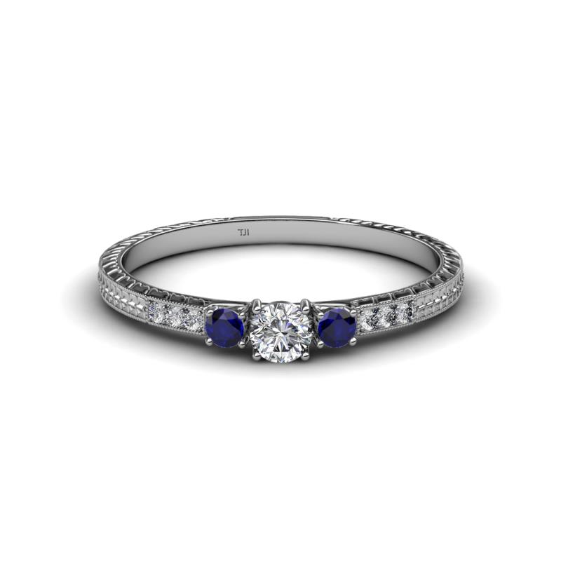 Tresu Diamond and Blue Sapphire Three Stone Engagement Ring 