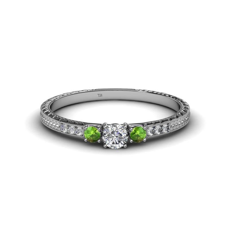 Tresu Diamond and Green Garnet Three Stone Engagement Ring 