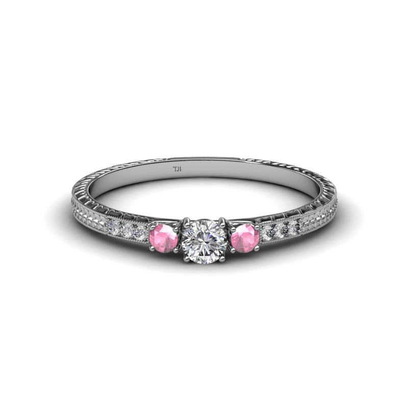 Tresu Diamond and Pink Tourmaline Three Stone Engagement Ring 
