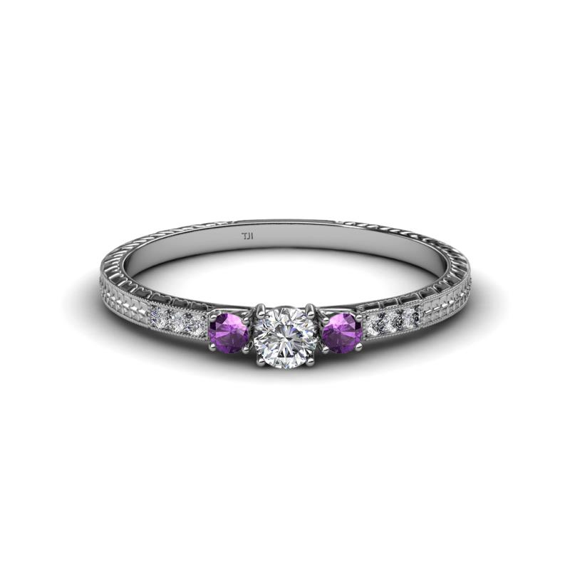 Tresu Diamond and Amethyst Three Stone Engagement Ring 