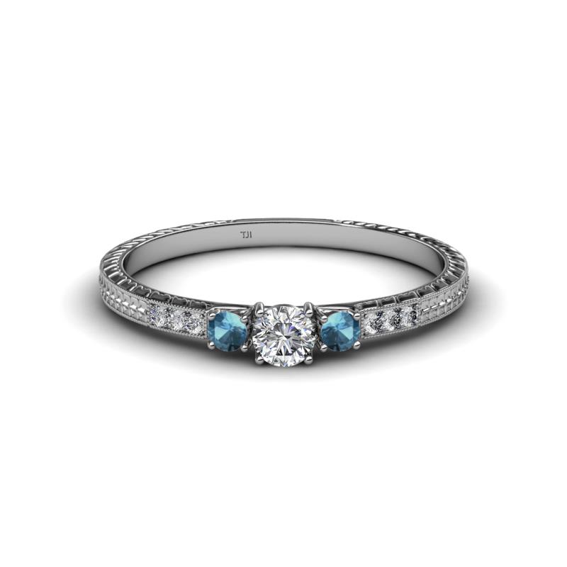 Tresu Diamond and Blue Topaz Three Stone Engagement Ring 