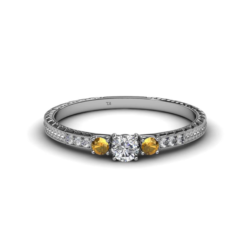 Tresu Diamond and Citrine Three Stone Engagement Ring 