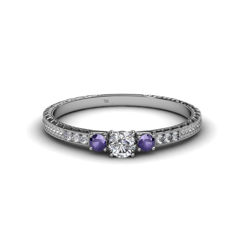 Tresu Diamond and Iolite Three Stone Engagement Ring 