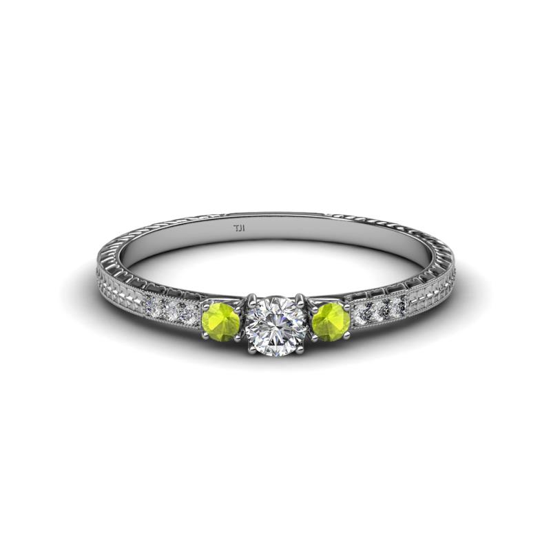 Tresu Diamond and Peridot Three Stone Engagement Ring 