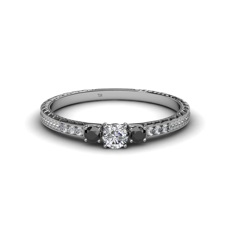 Tresu Black and White Diamond Three Stone Engagement Ring 