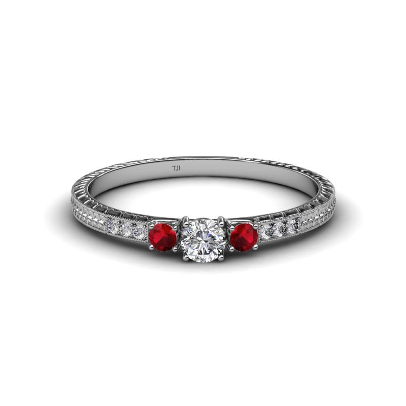 Tresu Diamond and Ruby Three Stone Engagement Ring 