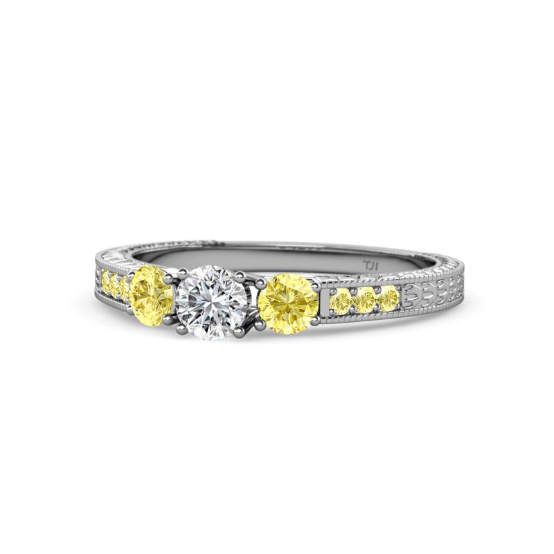 Ayaka Diamond and Yellow Sapphire Three Stone with Side Yellow Sapphire Ring 