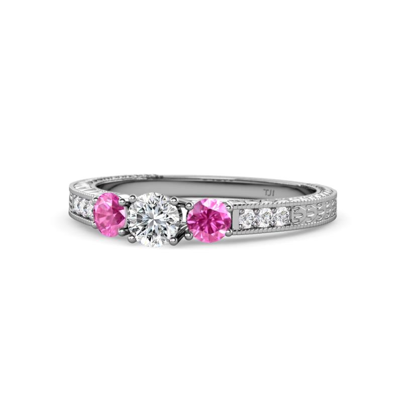 Ayaka Diamond and Pink Sapphire Three Stone Engagement Ring 