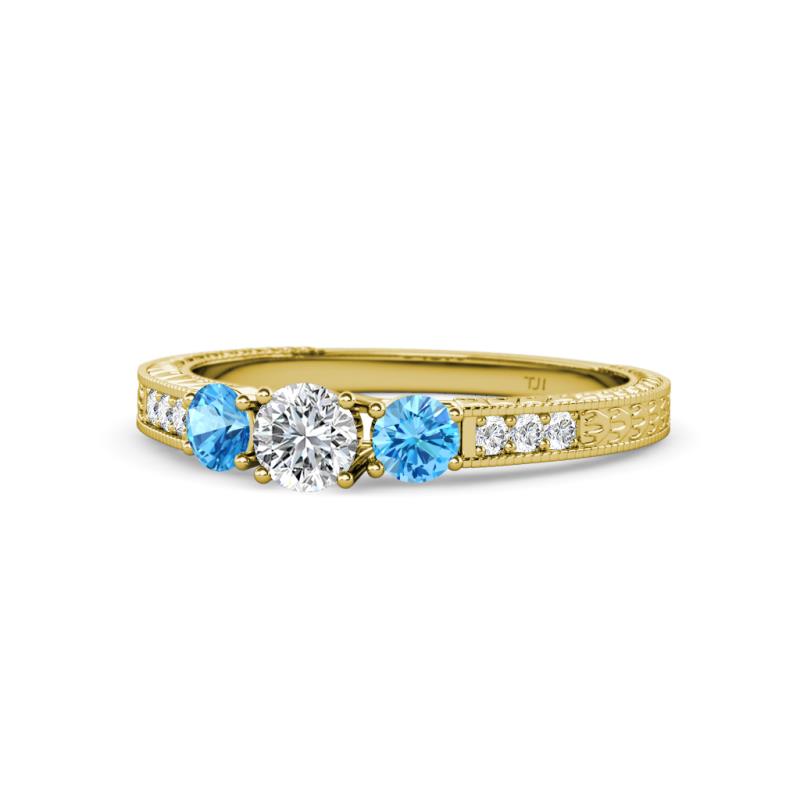 Ayaka Diamond and Blue Topaz Three Stone Engagement Ring 